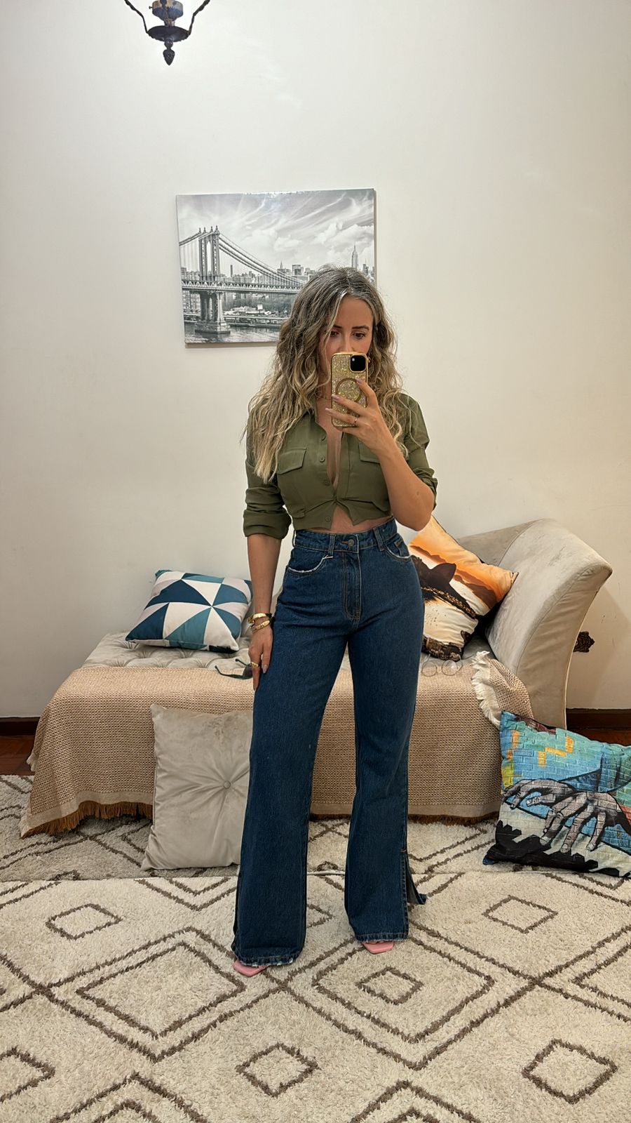 Calça Reta Com Abertura Lateral Jeans Feminino - 013.10.0018