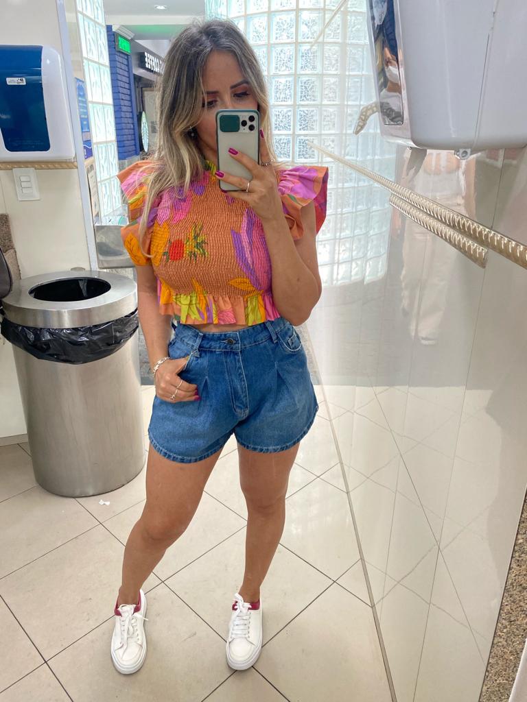 Shorts Com Pregas Jeans Feminino - 05.29.0001