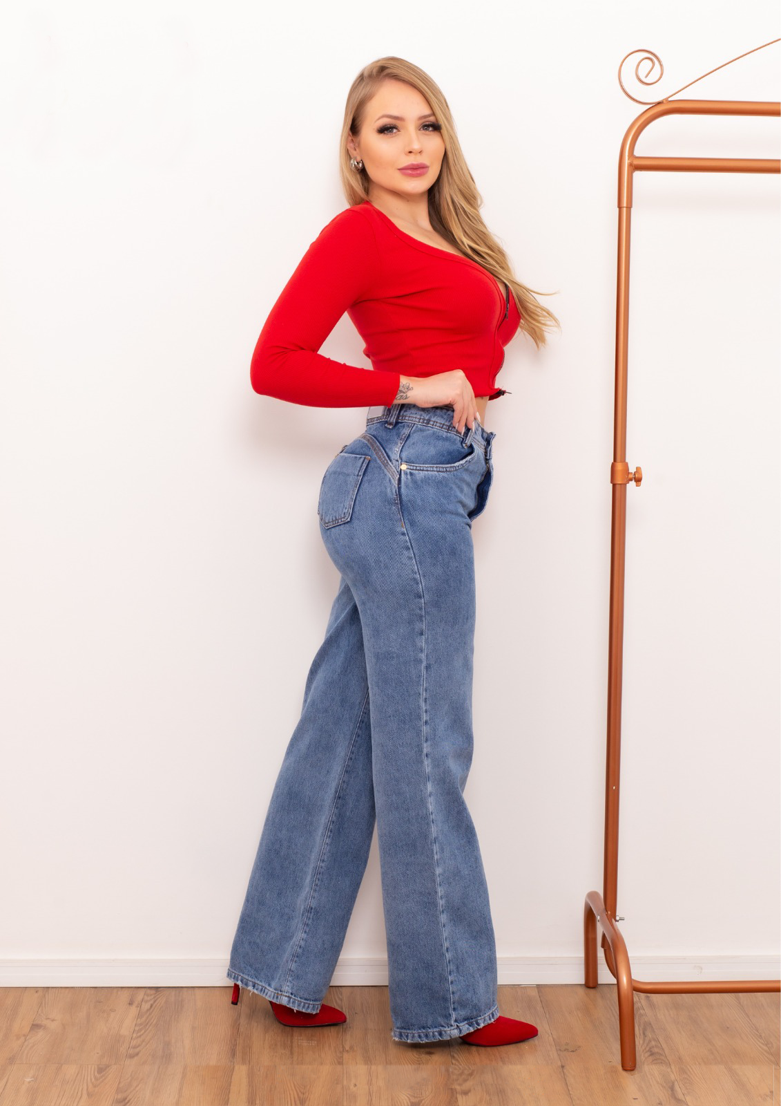 Calça Wide Leg Jeans Feminino - 013.42.0072