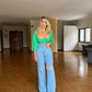 Calça Wide Leg Rasgo no Joelho Jeans Feminino - 13.42.0032